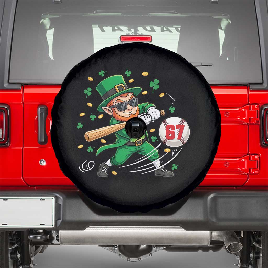 67 St Patricks Day Spare Tire Cover Funny Six Seven Leprechaun Playing Baseball Meme TS14 Black Print Your Wear