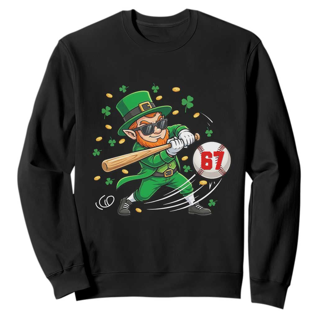 67 St Patricks Day Sweatshirt Funny Six Seven Leprechaun Playing Baseball Meme TS14 Black Print Your Wear