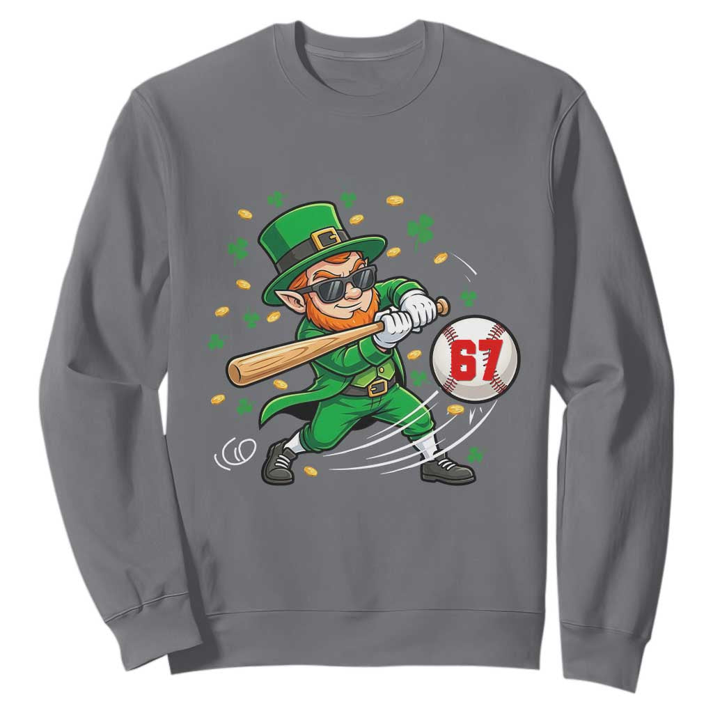 67 St Patricks Day Sweatshirt Funny Six Seven Leprechaun Playing Baseball Meme TS14 Charcoal Print Your Wear