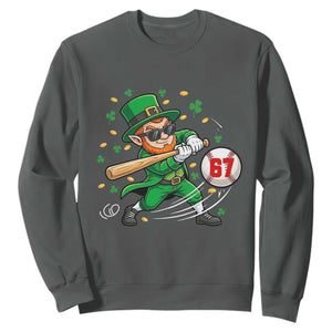 67 St Patricks Day Sweatshirt Funny Six Seven Leprechaun Playing Baseball Meme TS14 Dark Heather Print Your Wear