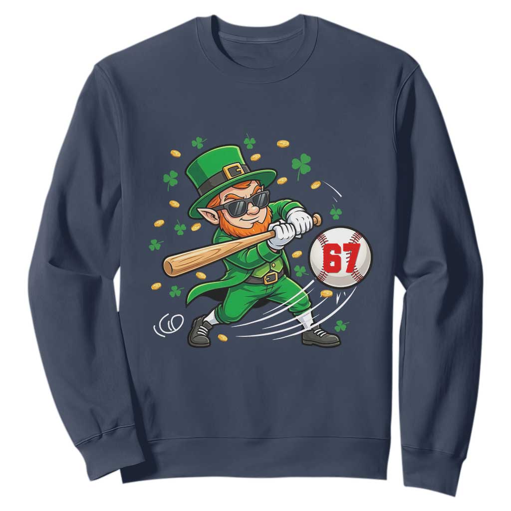 67 St Patricks Day Sweatshirt Funny Six Seven Leprechaun Playing Baseball Meme TS14 Navy Print Your Wear