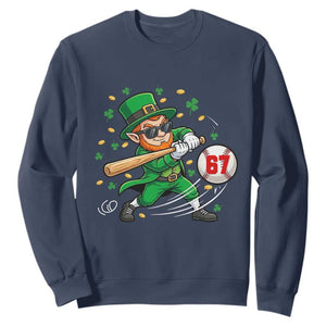 67 St Patricks Day Sweatshirt Funny Six Seven Leprechaun Playing Baseball Meme TS14 Navy Print Your Wear