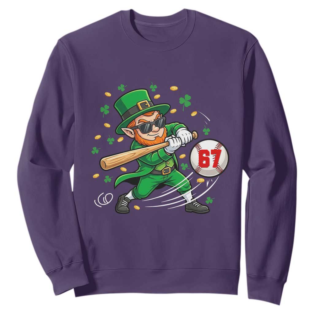 67 St Patricks Day Sweatshirt Funny Six Seven Leprechaun Playing Baseball Meme TS14 Purple Print Your Wear
