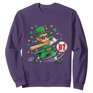 67 St Patricks Day Sweatshirt Funny Six Seven Leprechaun Playing Baseball Meme TS14 Purple Print Your Wear