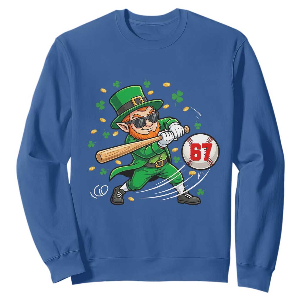 67 St Patricks Day Sweatshirt Funny Six Seven Leprechaun Playing Baseball Meme TS14 Royal Blue Print Your Wear