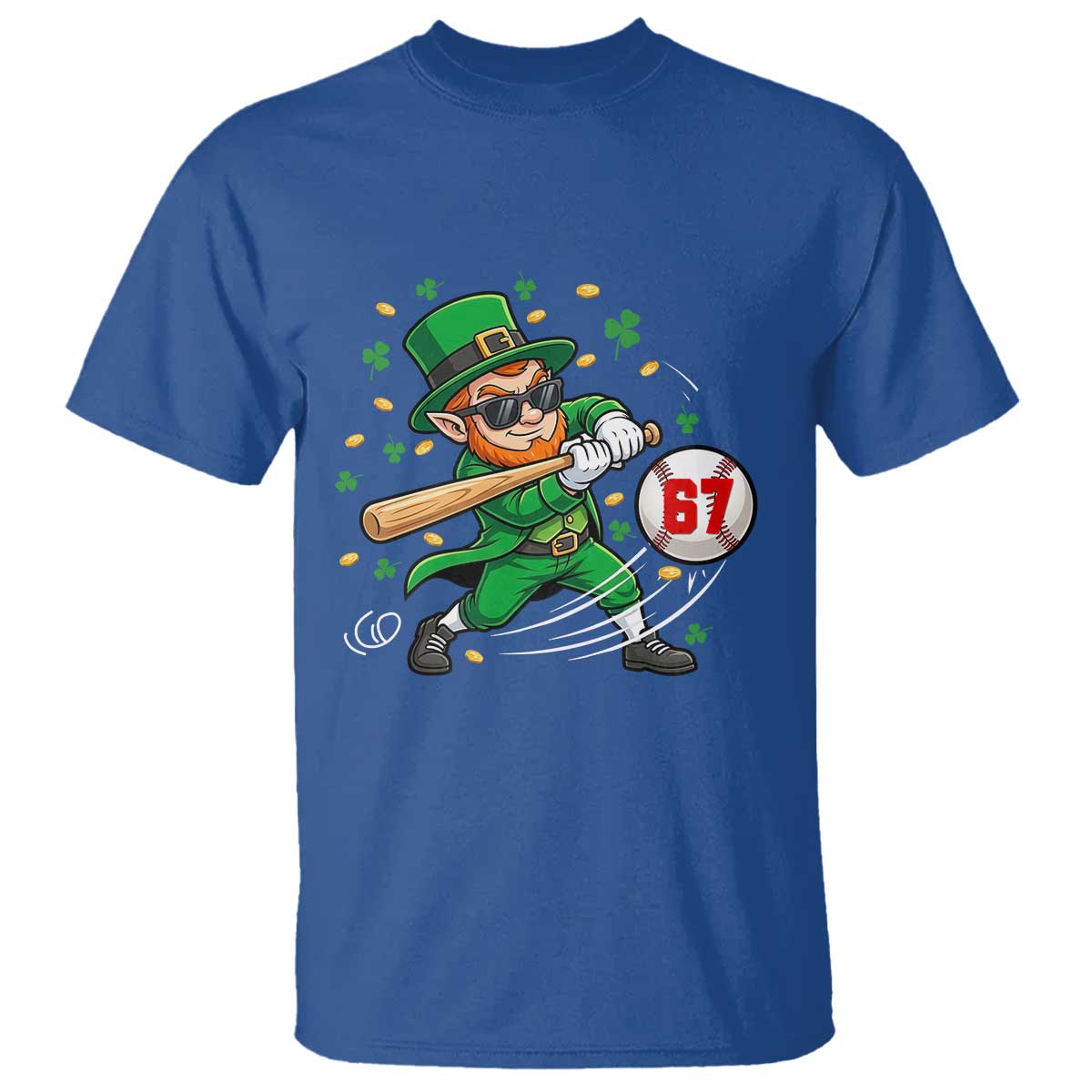 67 St Patricks Day T Shirt Funny Six Seven Leprechaun Playing Baseball Meme TS14 Royal Blue Print Your Wear