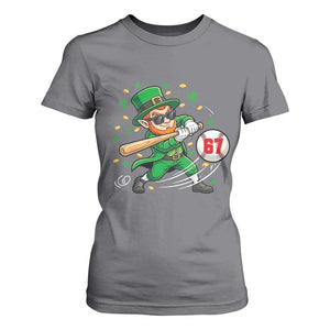 67 St Patricks Day T Shirt For Women Funny Six Seven Leprechaun Playing Baseball Meme TS14 Charcoal Print Your Wear