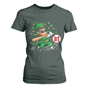 67 St Patricks Day T Shirt For Women Funny Six Seven Leprechaun Playing Baseball Meme TS14 Dark Forest Green Print Your Wear