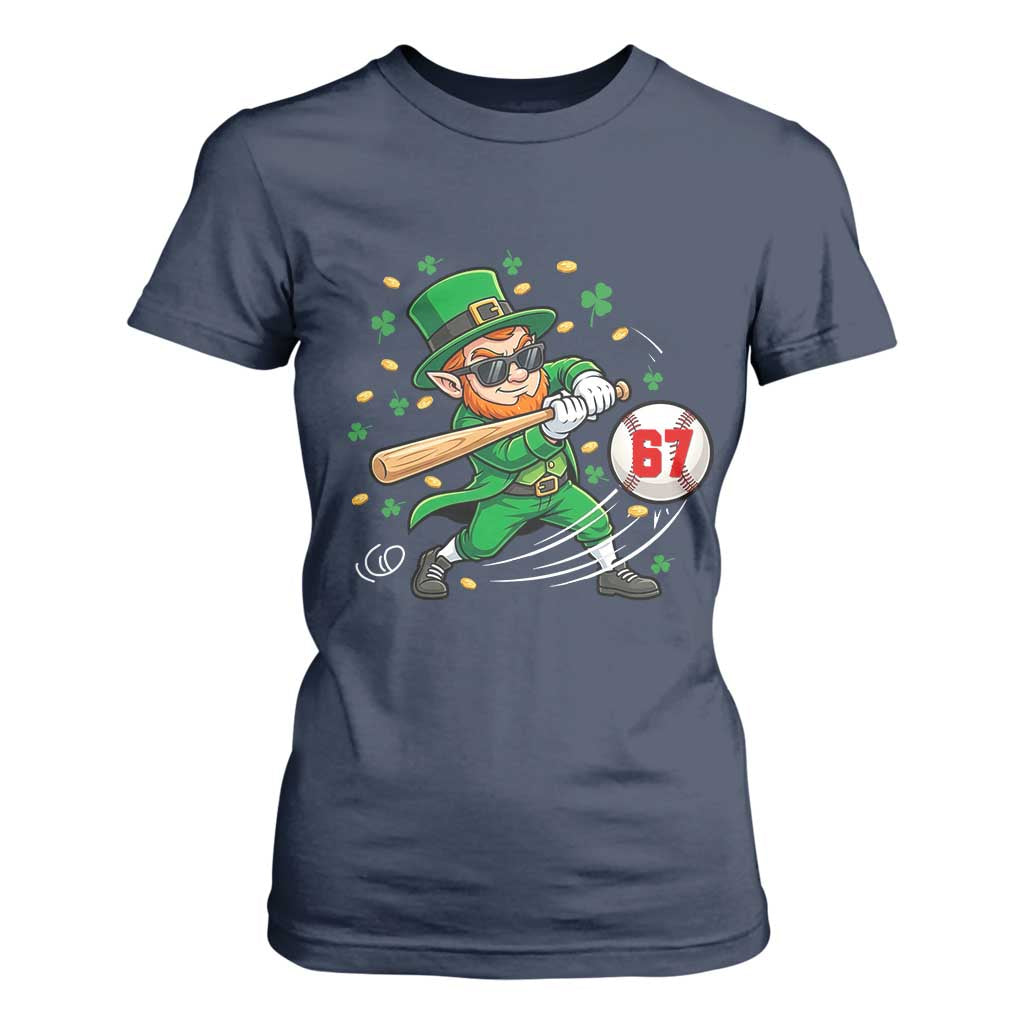 67 St Patricks Day T Shirt For Women Funny Six Seven Leprechaun Playing Baseball Meme TS14 Navy Print Your Wear