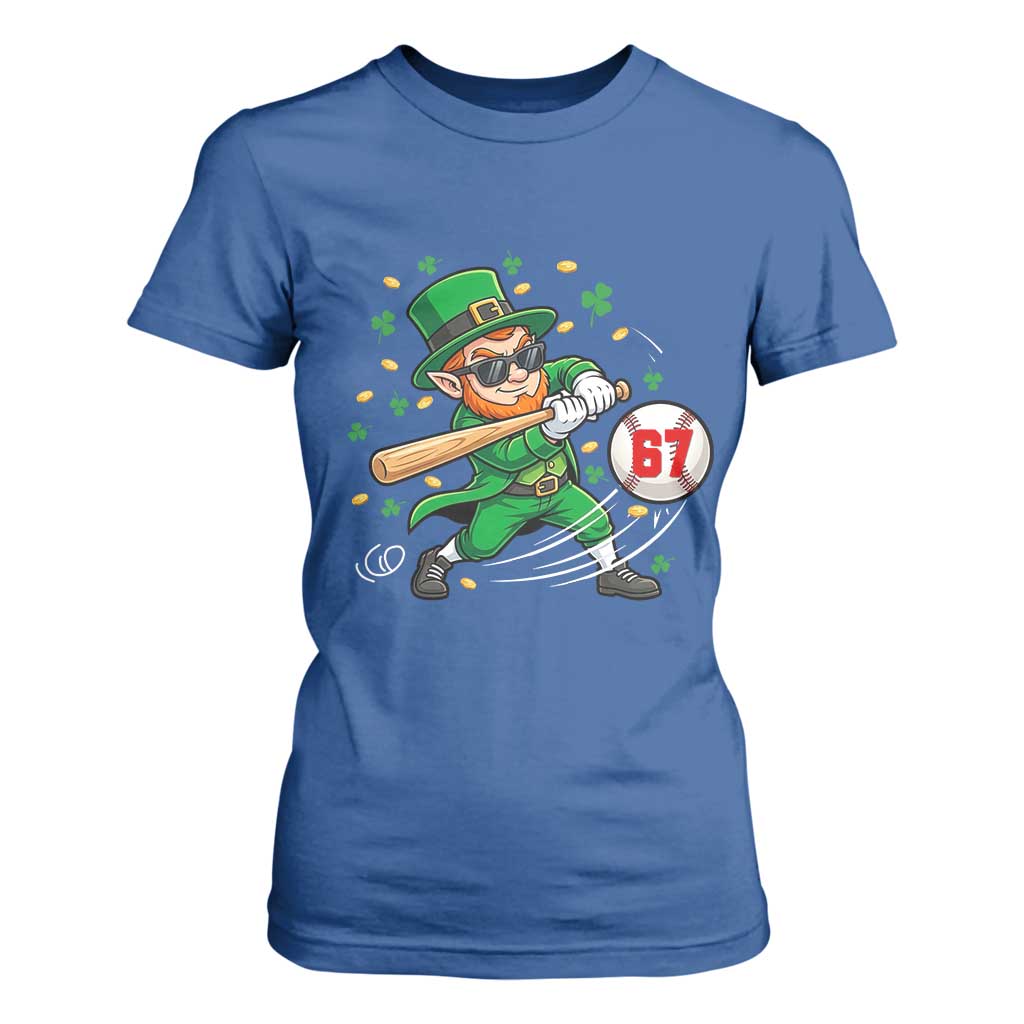 67 St Patricks Day T Shirt For Women Funny Six Seven Leprechaun Playing Baseball Meme TS14 Royal Blue Print Your Wear