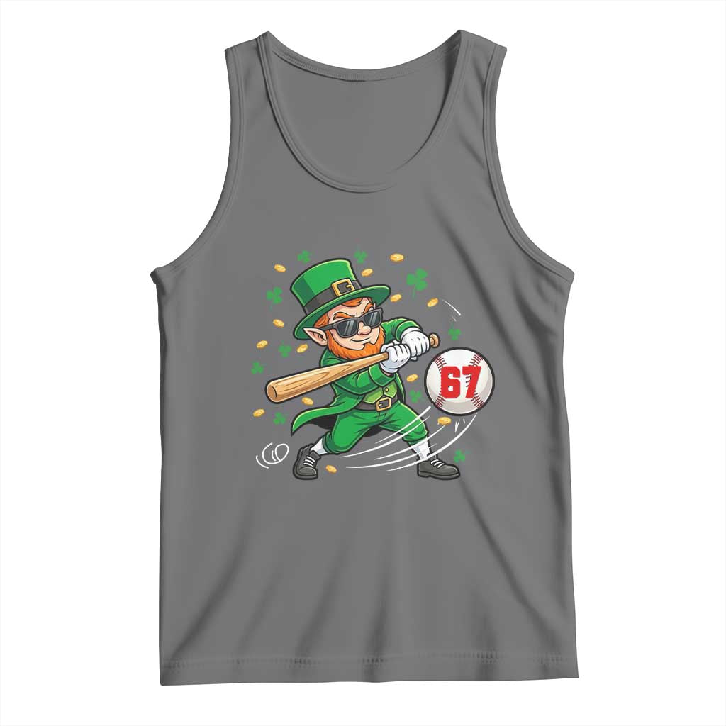 67 St Patricks Day Tank Top Funny Six Seven Leprechaun Playing Baseball Meme TS14 Black Heather Print Your Wear