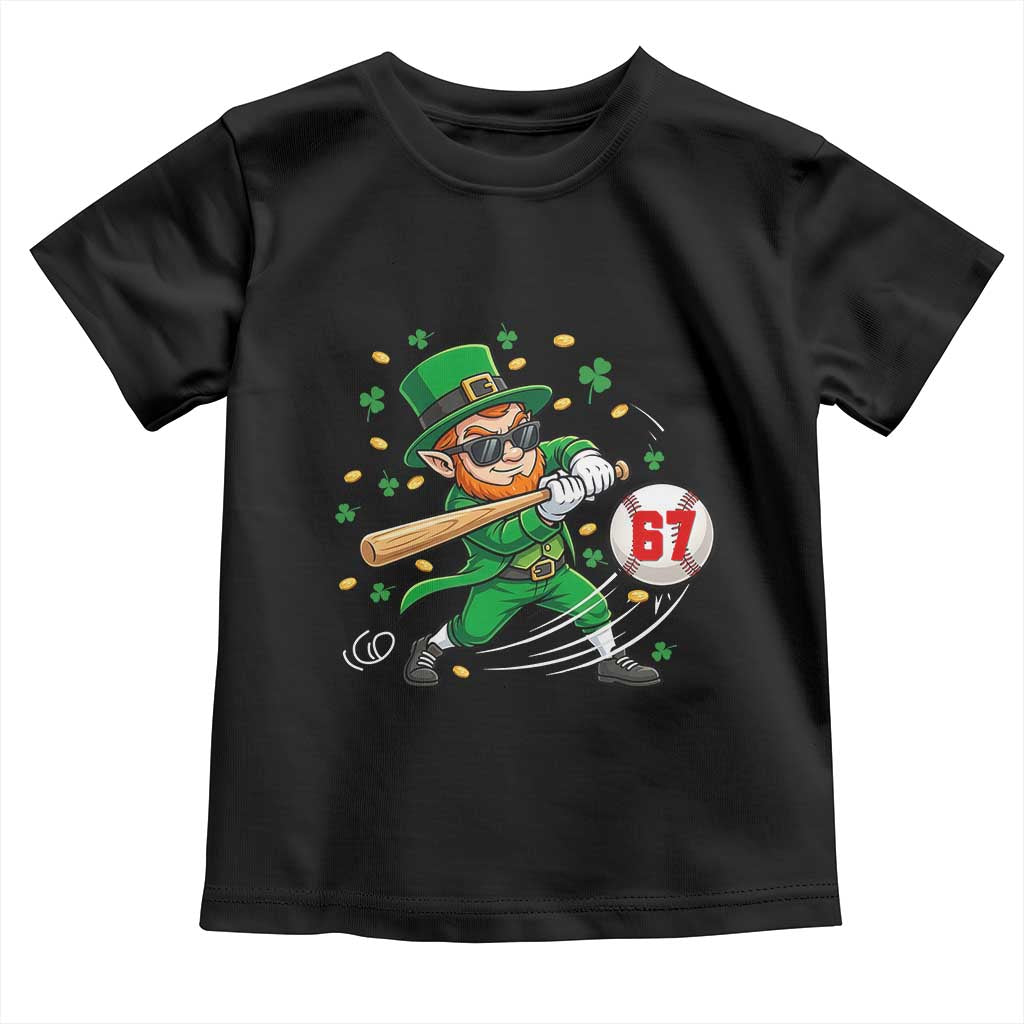 67 St Patricks Day Toddler T Shirt Funny Six Seven Leprechaun Playing Baseball Meme TS14 Black Print Your Wear