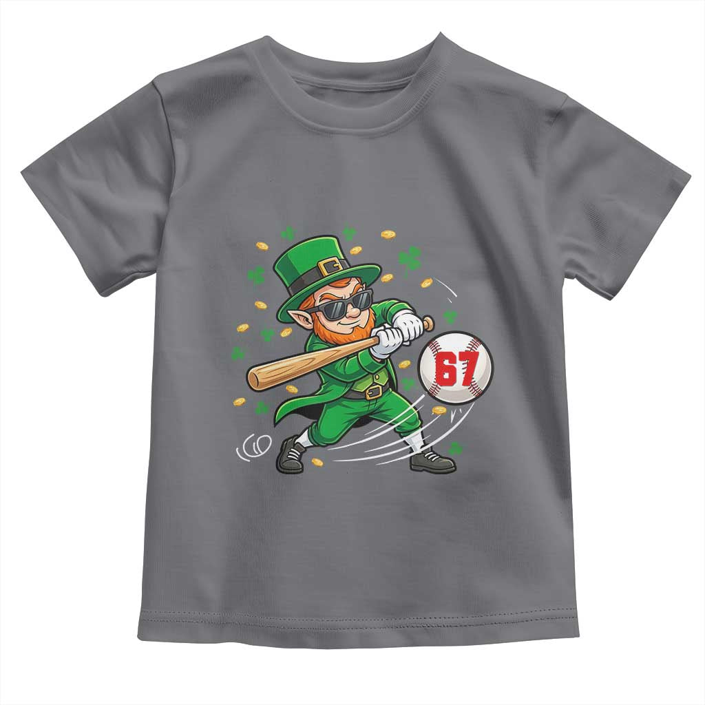 67 St Patricks Day Toddler T Shirt Funny Six Seven Leprechaun Playing Baseball Meme TS14 Charcoal Print Your Wear