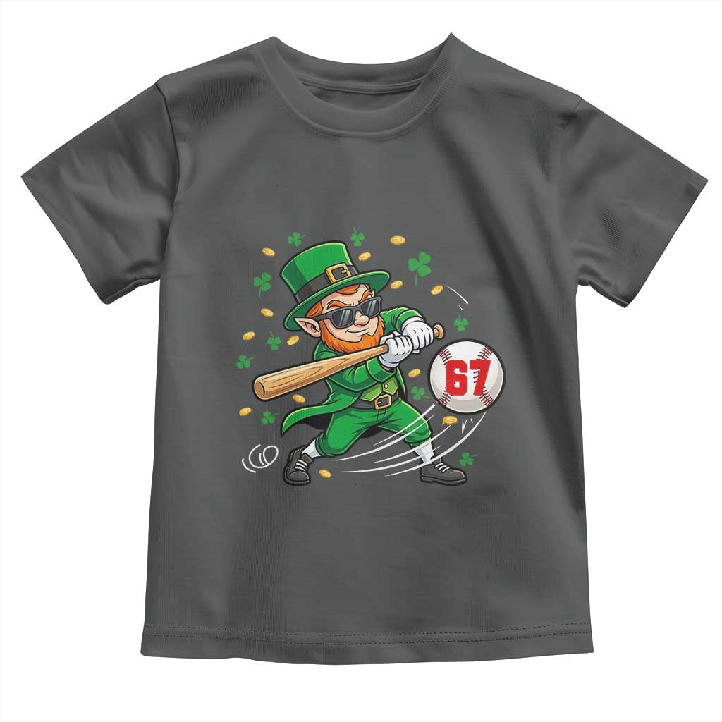 67 St Patricks Day Toddler T Shirt Funny Six Seven Leprechaun Playing Baseball Meme TS14 Dark Heather Print Your Wear