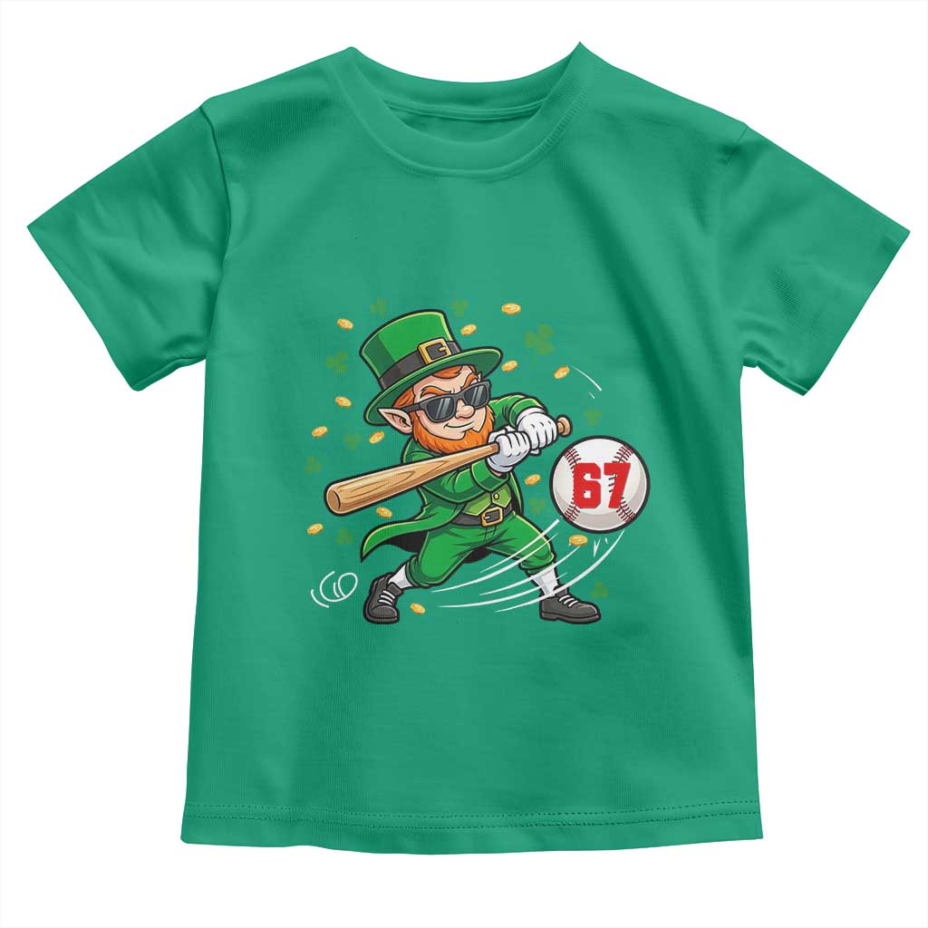 67 St Patricks Day Toddler T Shirt Funny Six Seven Leprechaun Playing Baseball Meme TS14 Irish Green Print Your Wear