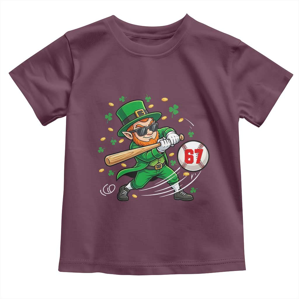 67 St Patricks Day Toddler T Shirt Funny Six Seven Leprechaun Playing Baseball Meme TS14 Maroon Print Your Wear