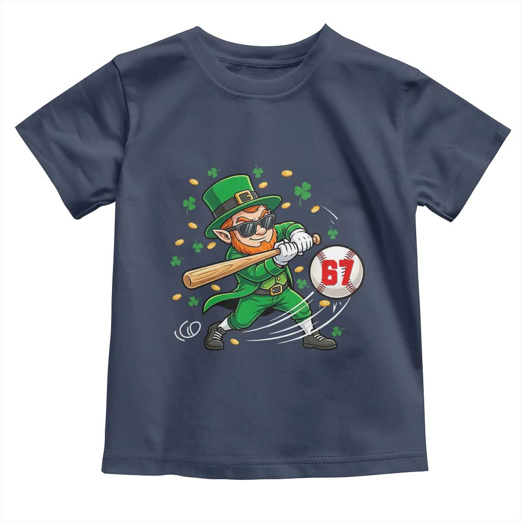 67 St Patricks Day Toddler T Shirt Funny Six Seven Leprechaun Playing Baseball Meme TS14 Navy Print Your Wear