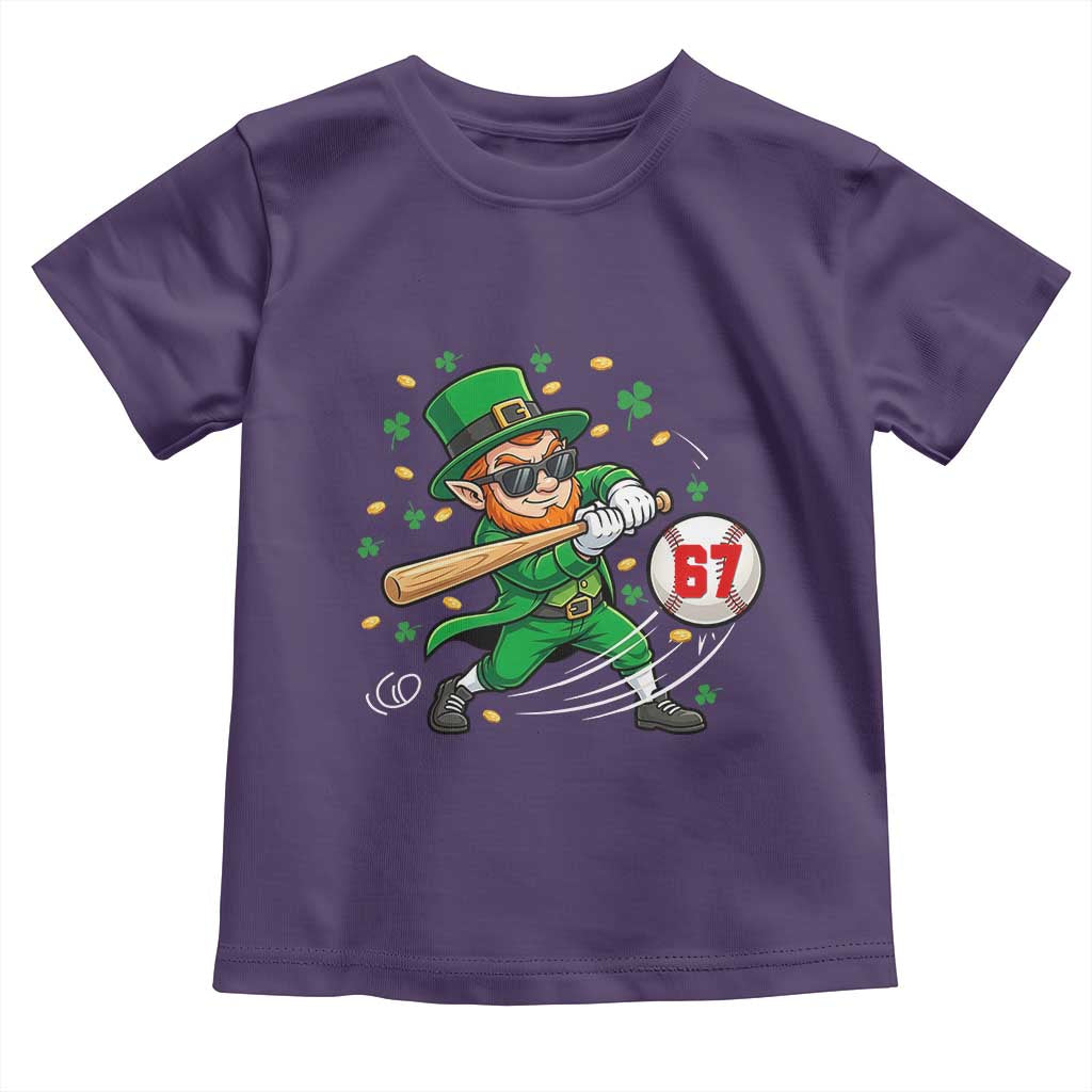 67 St Patricks Day Toddler T Shirt Funny Six Seven Leprechaun Playing Baseball Meme TS14 Purple Print Your Wear