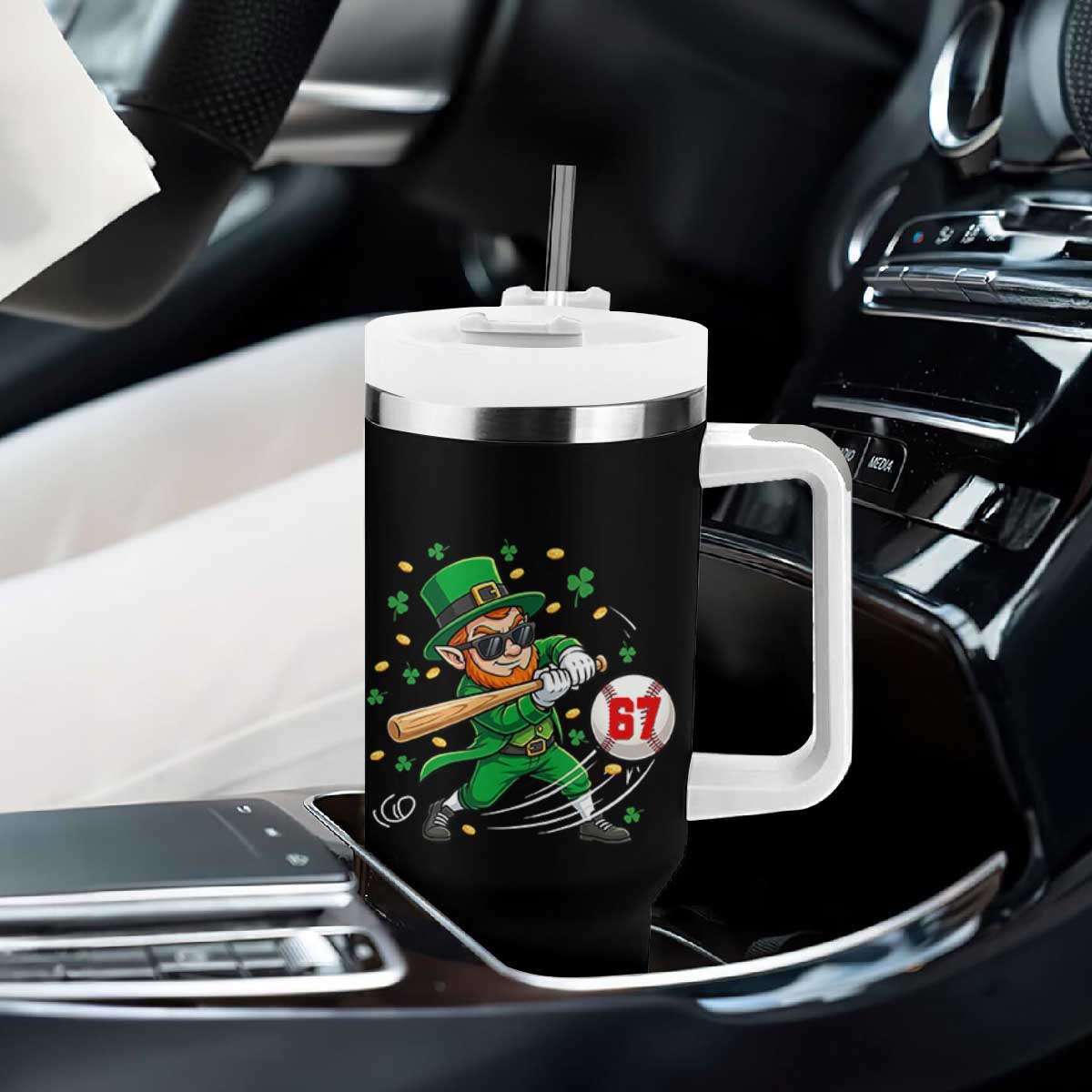 67 St Patricks Day Tumbler With Handle Funny Six Seven Leprechaun Playing Baseball Meme TS14 Print Your Wear