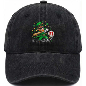 67 St Patricks Day Washed Cotton Baseball Cap Funny Six Seven Leprechaun Playing Baseball Meme TS14 Washed Cap Universal Fit Black Print Your Wear