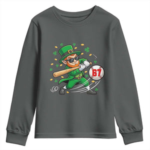 67 St Patricks Day Youth Sweatshirt Funny Six Seven Leprechaun Playing Baseball Meme TS14 Dark Heather Print Your Wear