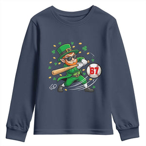 67 St Patricks Day Youth Sweatshirt Funny Six Seven Leprechaun Playing Baseball Meme TS14 Navy Print Your Wear