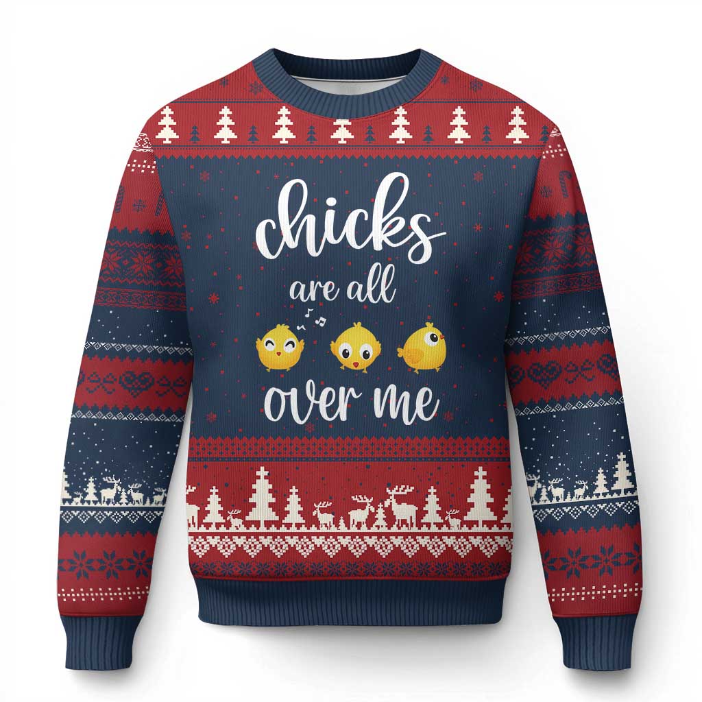 Chicks Are All Over Me Ugly Christmas Sweater Funny Easter Kids TS14 Navy Red Print Your Wear