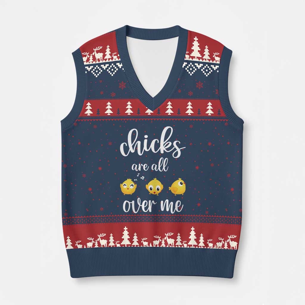 Chicks Are All Over Me V-Neck Knit Sweater Vest Funny Easter Kids TS14 Navy Red Print Your Wear