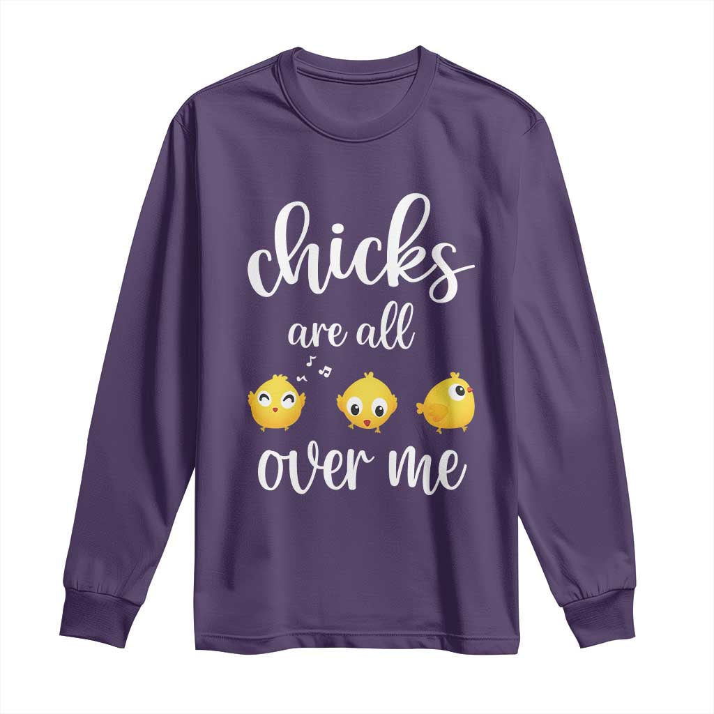 Chicks Are All Over Me Long Sleeve Shirt Funny Easter Kids TS14 Purple Print Your Wear