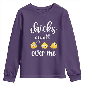 Chicks Are All Over Me Youth Sweatshirt Funny Easter Kids TS14 Purple Print Your Wear