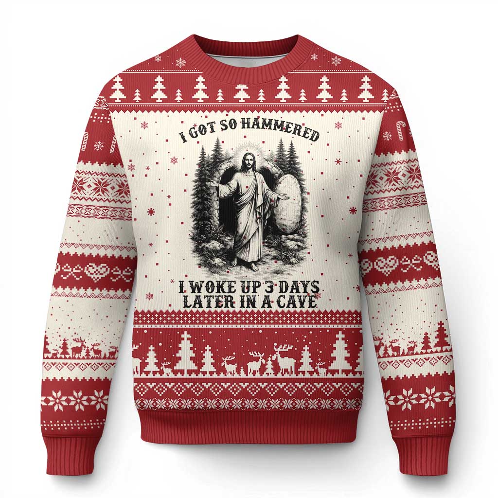 Christian Easter Jesus Ugly Christmas Sweater I Got So Hammered Woke Up 3 Days TS14 Beige Red Print Your Wear