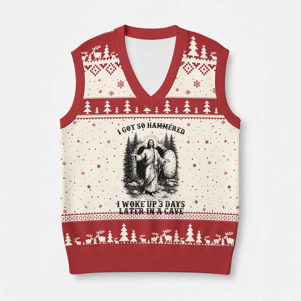 Christian Easter Jesus V-Neck Knit Sweater Vest I Got So Hammered Woke Up 3 Days TS14 Beige Red Print Your Wear