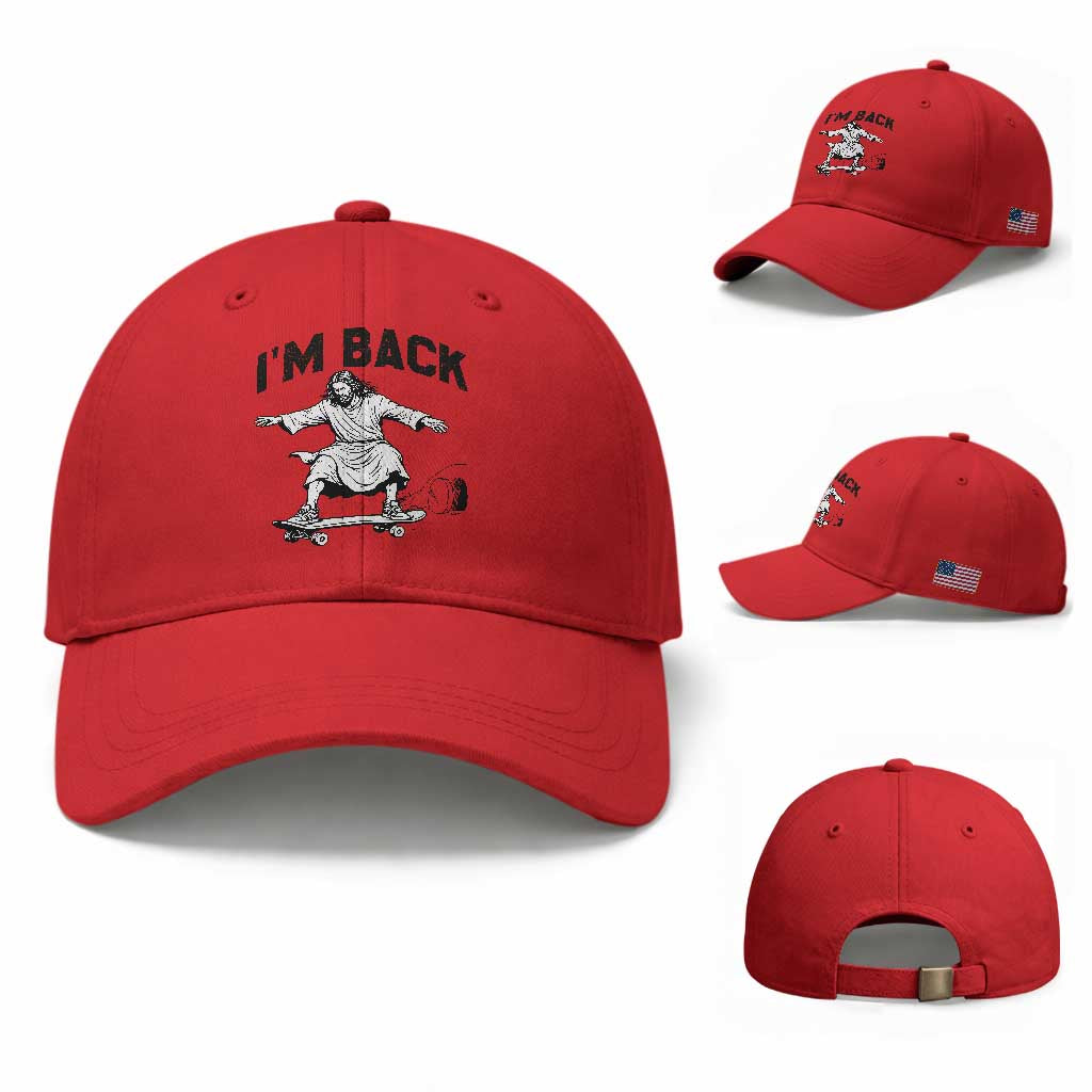 Christian Easter Baseball Cap Funny Skateboard Jesus I am Back TS14 Baseball Cap Universal Fit Red Print Your Wear