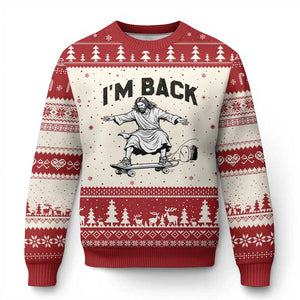 Christian Easter Ugly Christmas Sweater Funny Skateboard Jesus I am Back TS14 Beige Red Print Your Wear