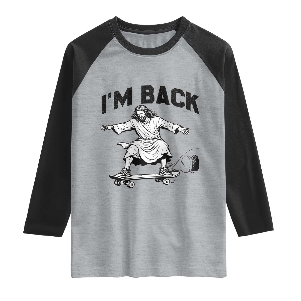 Christian Easter Raglan Shirt Funny Skateboard Jesus I am Back TS14 Heather Gray Black Print Your Wear