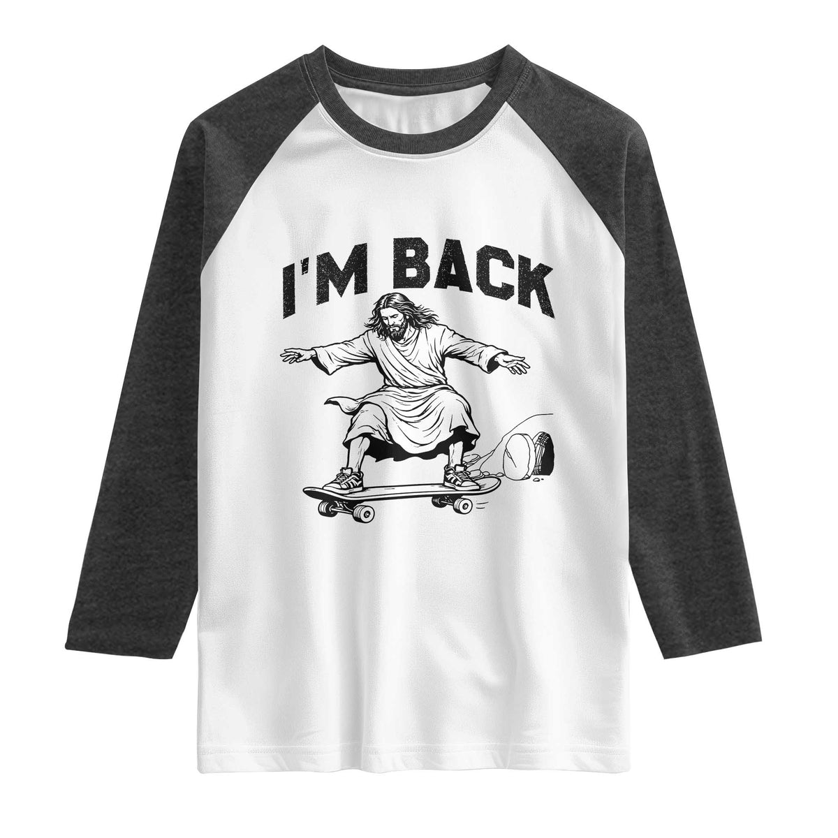 Christian Easter Raglan Shirt Funny Skateboard Jesus I am Back TS14 White Heather Charcoal Print Your Wear