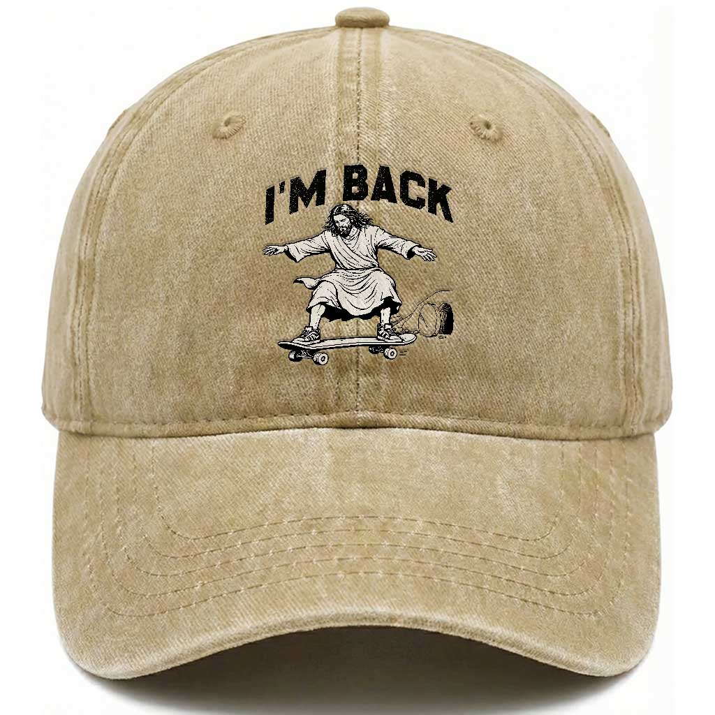 Christian Easter Washed Cotton Baseball Cap Funny Skateboard Jesus I am Back TS14 Print Your Wear