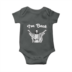 Funny Easter Jesus Meme Baby Onesie I'm Back TS14 Dark Heather Print Your Wear