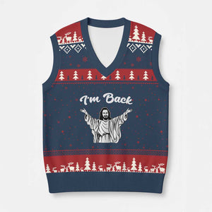 Funny Easter Jesus Meme V-Neck Knit Sweater Vest I'm Back TS14 Navy Red Print Your Wear