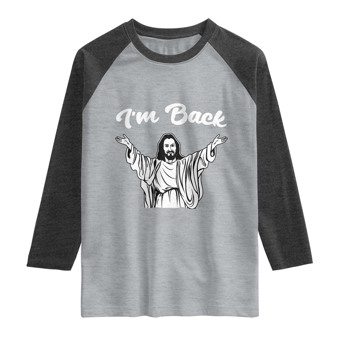Funny Easter Jesus Meme Raglan Shirt I'm Back TS14 Heather Gray Heather Charcoal Print Your Wear