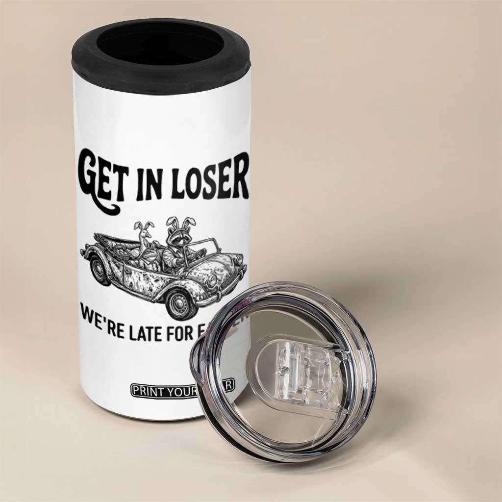 Get In Loser We're Late For Easter 4 in 1 Can Cooler Tumbler Funny Easter Raccoon Frog Goose Humor TS14 Print Your Wear