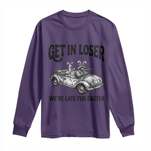 Get In Loser We're Late For Easter Long Sleeve Shirt Funny Easter Raccoon Frog Goose Humor TS14 Purple Print Your Wear