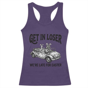 Get In Loser We're Late For Easter Racerback Tank Top Funny Easter Raccoon Frog Goose Humor TS14 Purple Print Your Wear