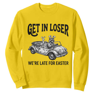 Get In Loser We're Late For Easter Sweatshirt Funny Easter Raccoon Frog Goose Humor TS14 Daisy Print Your Wear