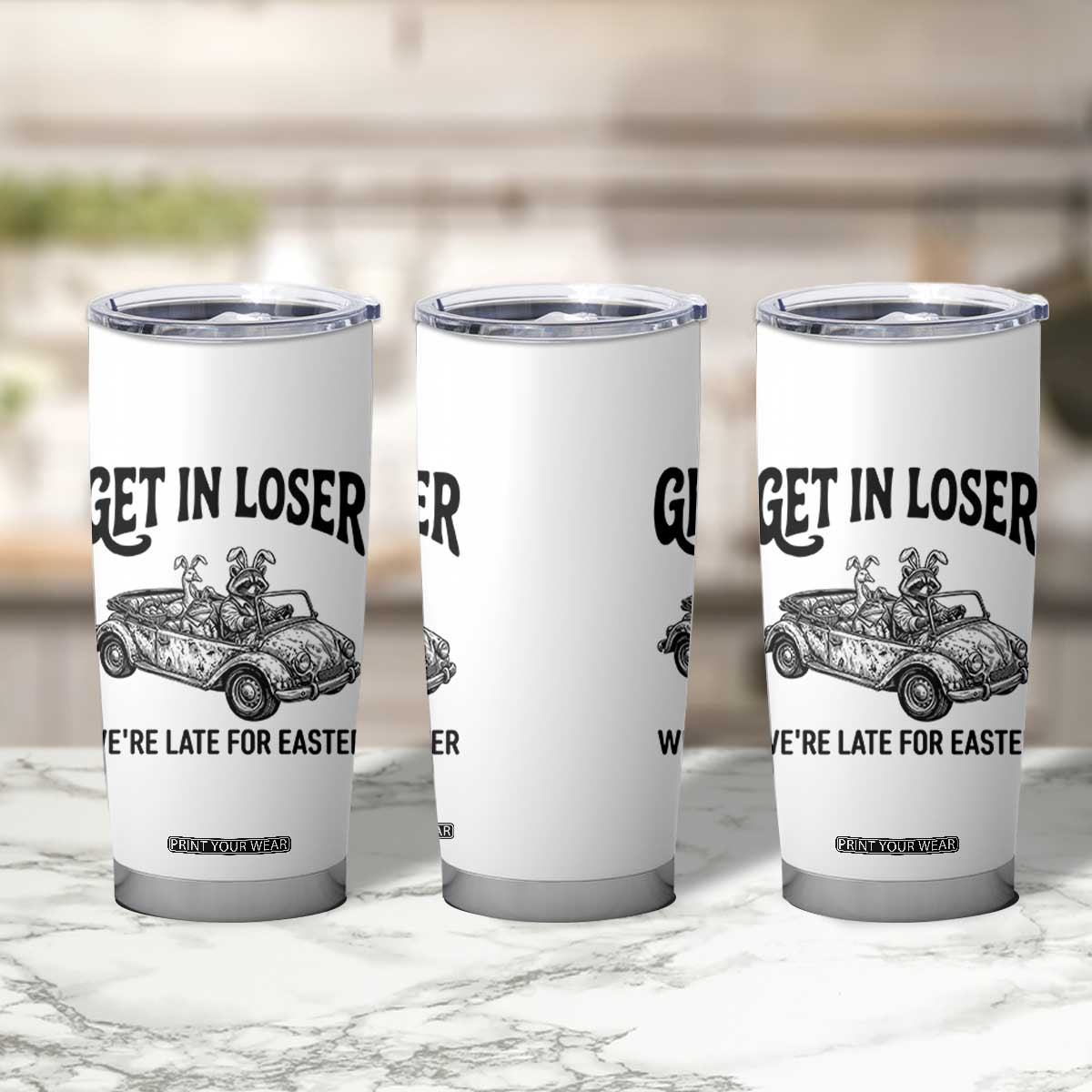 Get In Loser We're Late For Easter Tumbler Cup Funny Easter Raccoon Frog Goose Humor TS14 Print Your Wear