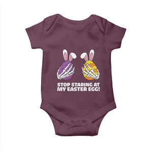 Stop Staring at My Easter Eggs Baby Onesie Funny Skeleton Bunny Easter TS14 Maroon Print Your Wear