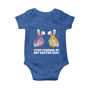 Stop Staring at My Easter Eggs Baby Onesie Funny Skeleton Bunny Easter TS14 Royal Blue Print Your Wear