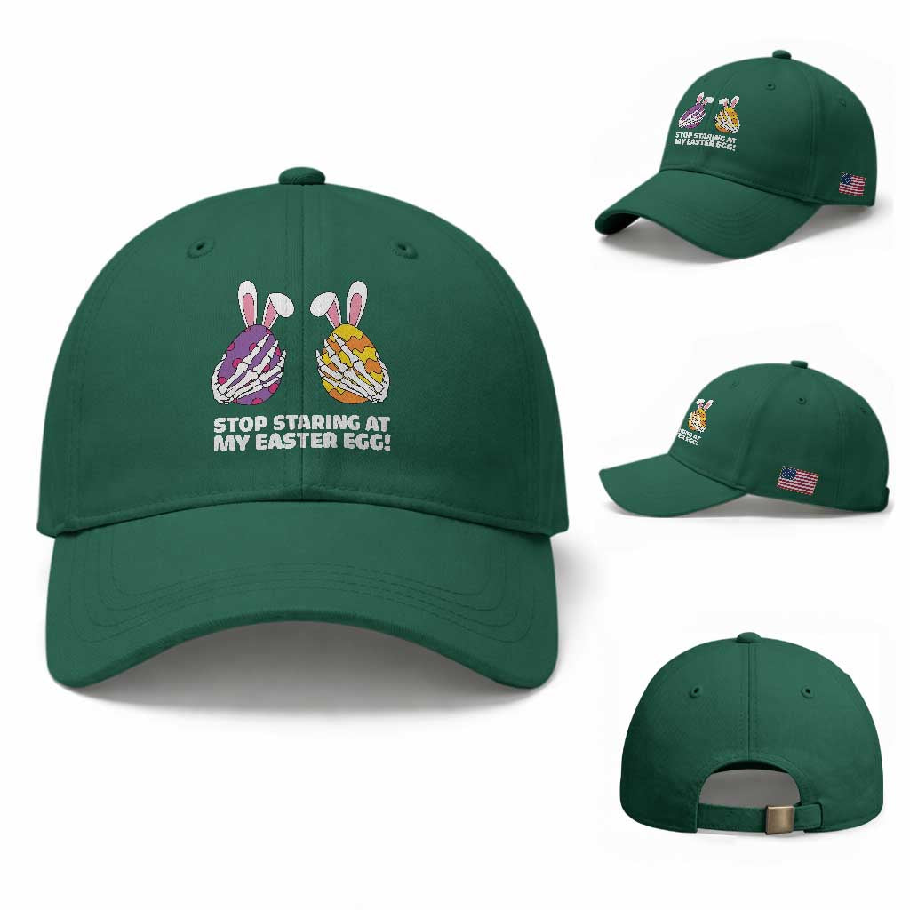 Stop Staring at My Easter Eggs Baseball Cap Funny Skeleton Bunny Easter TS14 Baseball Cap Universal Fit Irish Green Print Your Wear