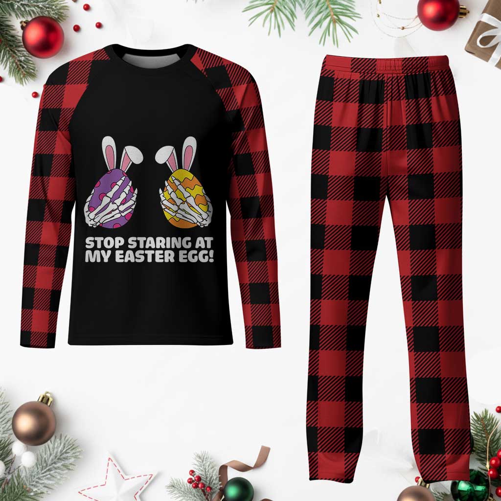 Stop Staring at My Easter Eggs Plaid Pajama Set Funny Skeleton Bunny Easter TS14 Buffalo Plaid Print Your Wear