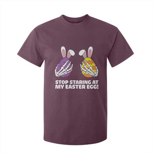 Stop Staring at My Easter Eggs T Shirt For Kid Funny Skeleton Bunny Easter TS14 Maroon Print Your Wear